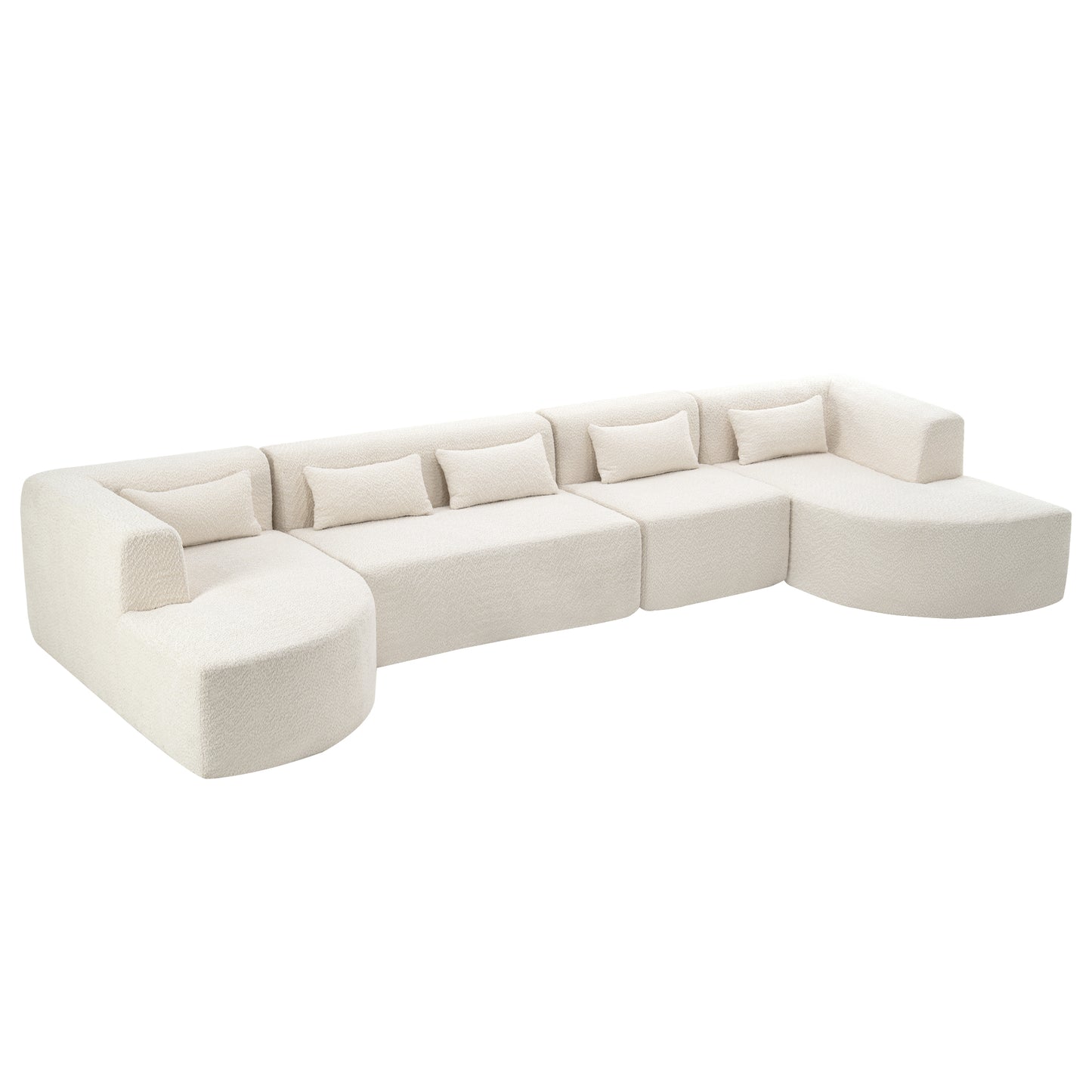 143.7" Upholstered Sofa Free-combined Sofa Couch with Two Chaise Lounge and Five Back Pillows for Living Room, Beige