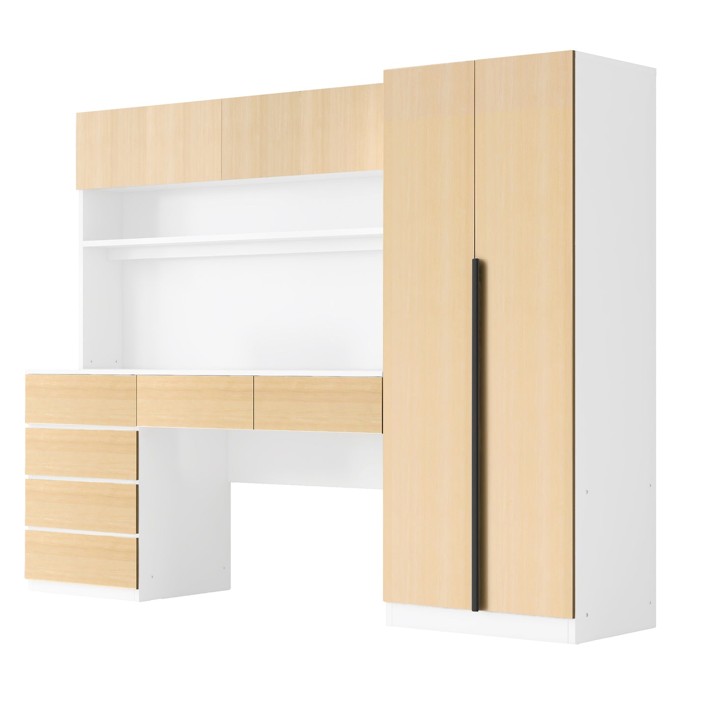 2 Door Wooden Storage Desk Wardrobe for Bedroom with Shelves and Drawers,Natural