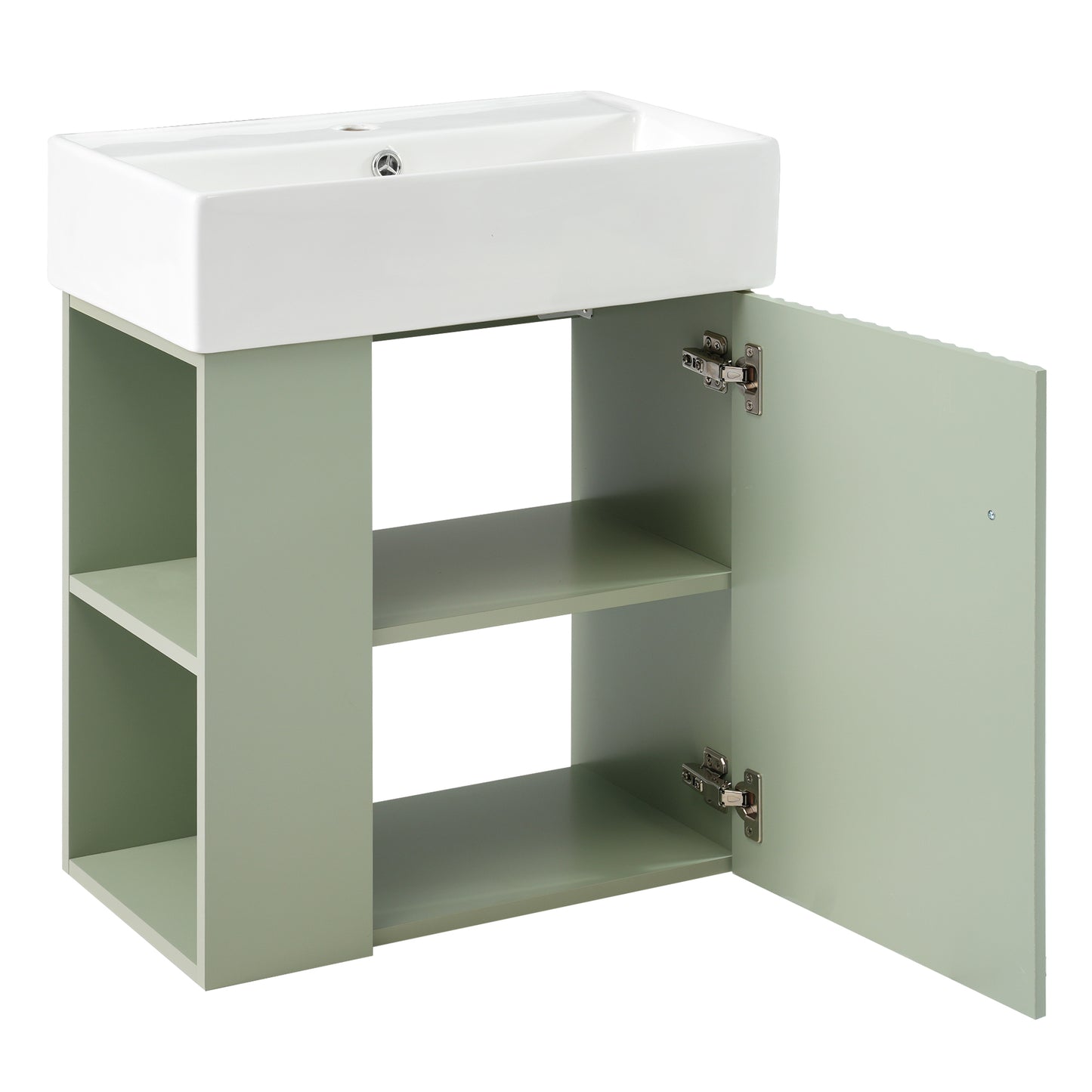 [Video]21.6 inch Modern Floating Bathroom Vanity with Ceramic Basin - Perfect for Small Bathrooms, Left side storage