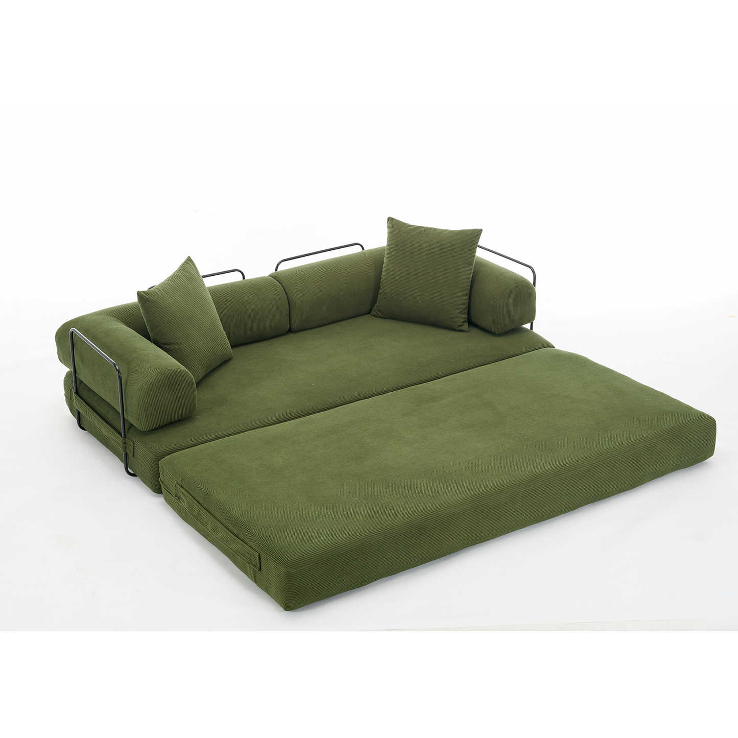 [NEW ARRIVED] [VIDEO PROVIDED] 78.5" Folding Convertible Out Sleeper Sofa Bed,4-in-1 DIY Combination Convertible  Sofa, 3 seat, Folding Sleeper Sofa, King Size , Bedroom,Apartment,Corduroy,Green