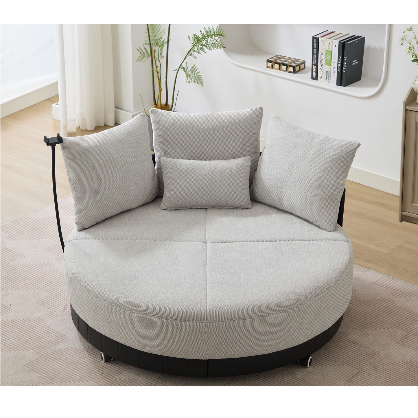 [NEW ARRIVED] [VIDEO PROVIDED]52.75'' Oversized Round Swivel  Chair,360° Swivel Chair, Couples chair,Adjustable phone stand,Swivel Chair,Rotating pulley,Polyester(Anti-Wrinkle),Gray