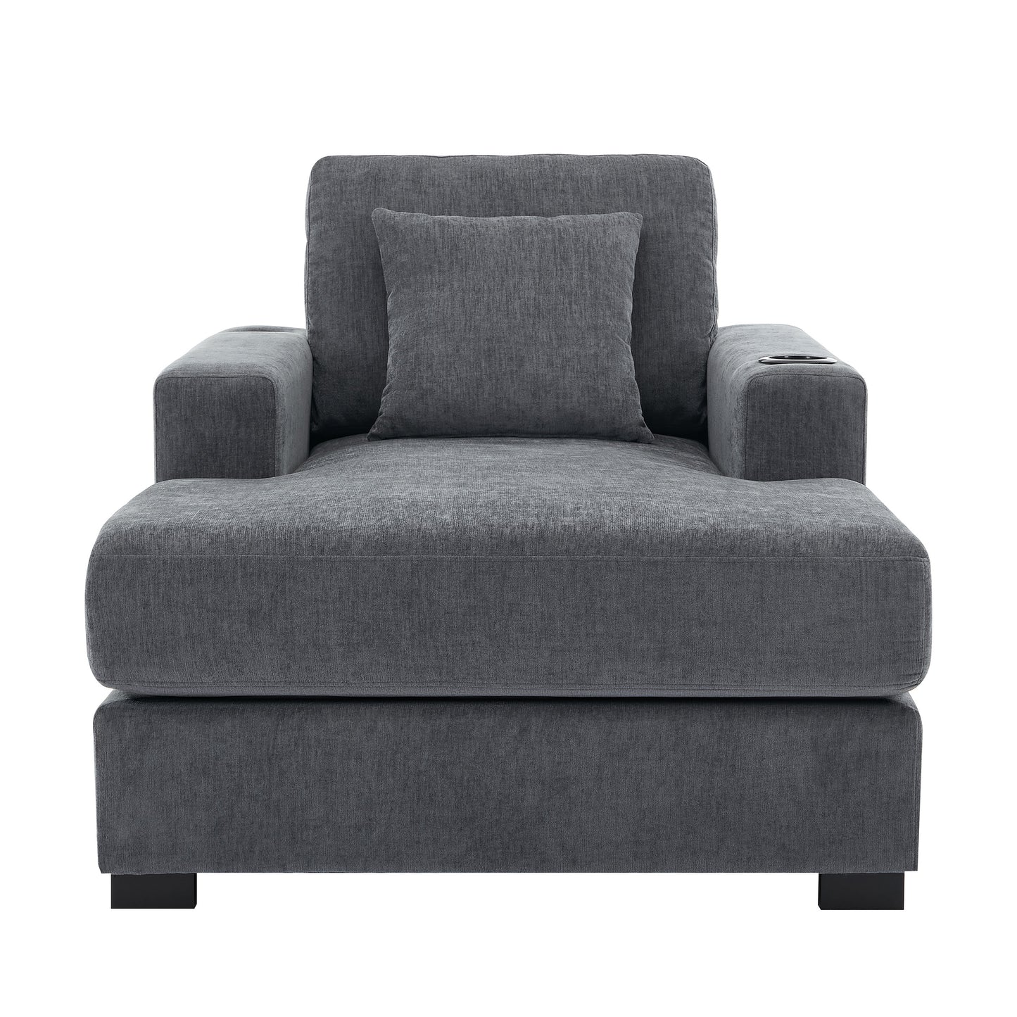 39.7" Oversized Chaise Lounger Modern Style Sofa Couch ,with Pillows, Charge Station & Cup Holders, Chenille Fabric, Blue Gray