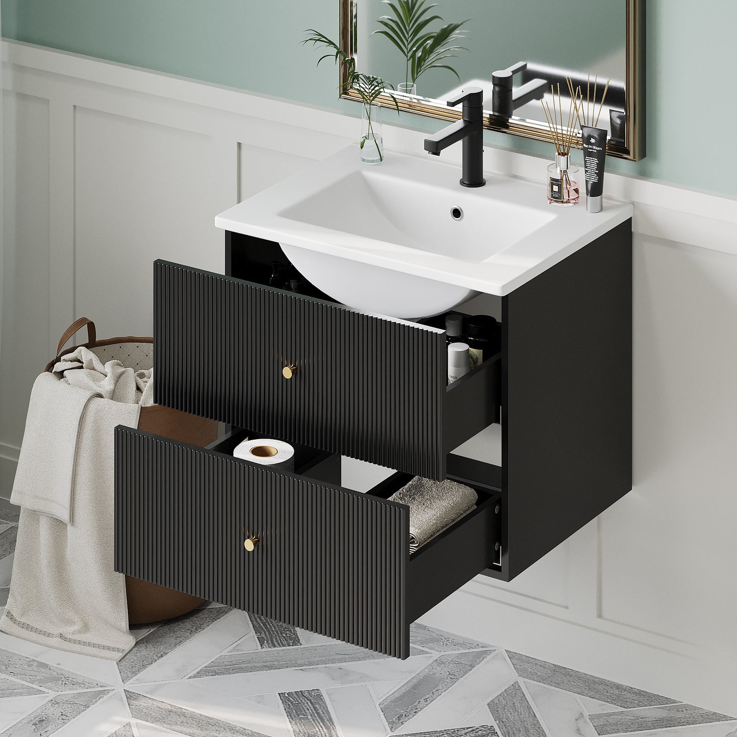 24-Inch Wall Mounted Bathroom Vanity with 2 Drawers - Ideal for Small Bathrooms