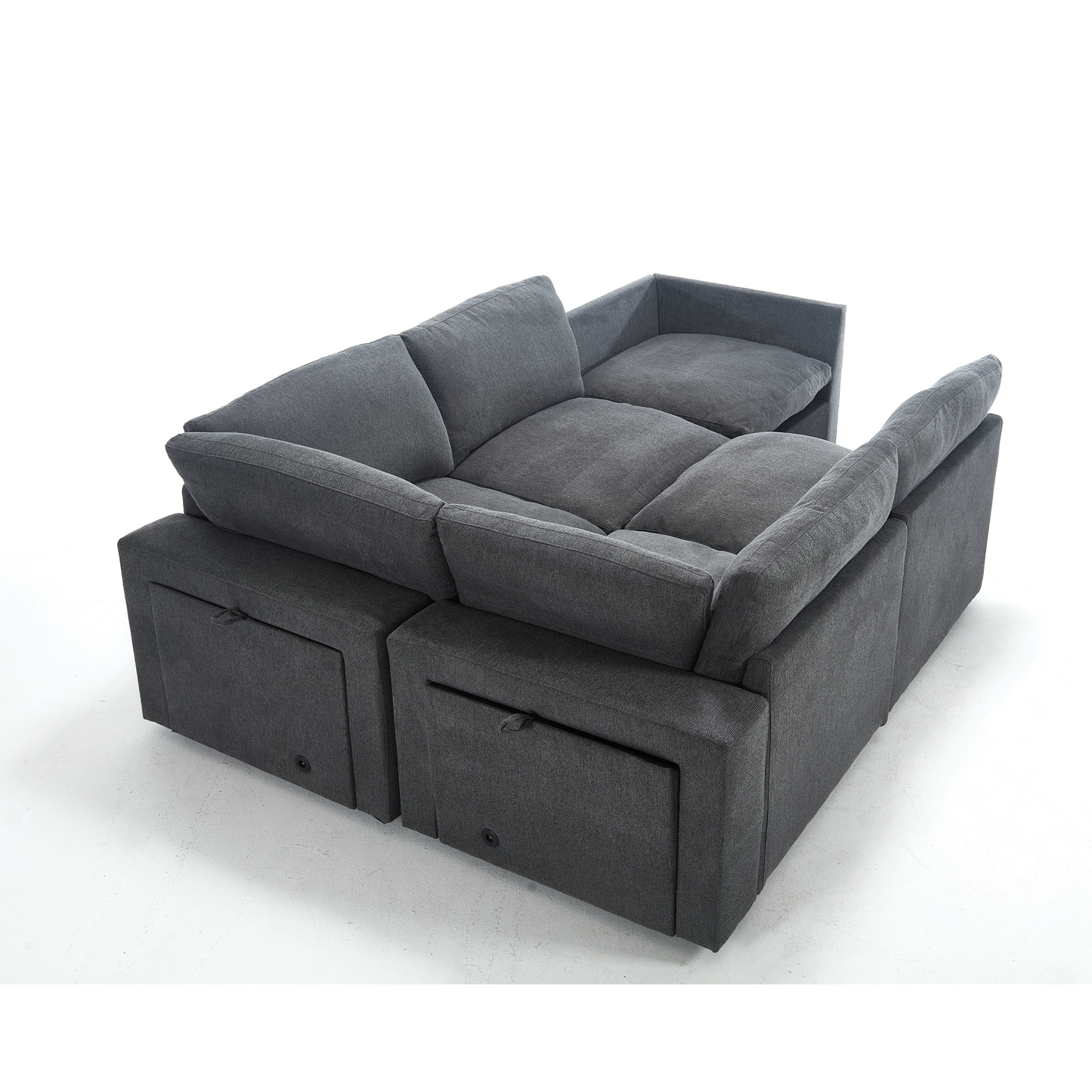 [NEW ARRIVED] [VIDEO PROVIDED]Sectional Couches For Living Room,Modular Couch,Wireless Charging Port & Cup Holders,5-seat ,DIY Combination,L-shaped Sofa,Book Storage Space,Soft Linen Fabric,Gray