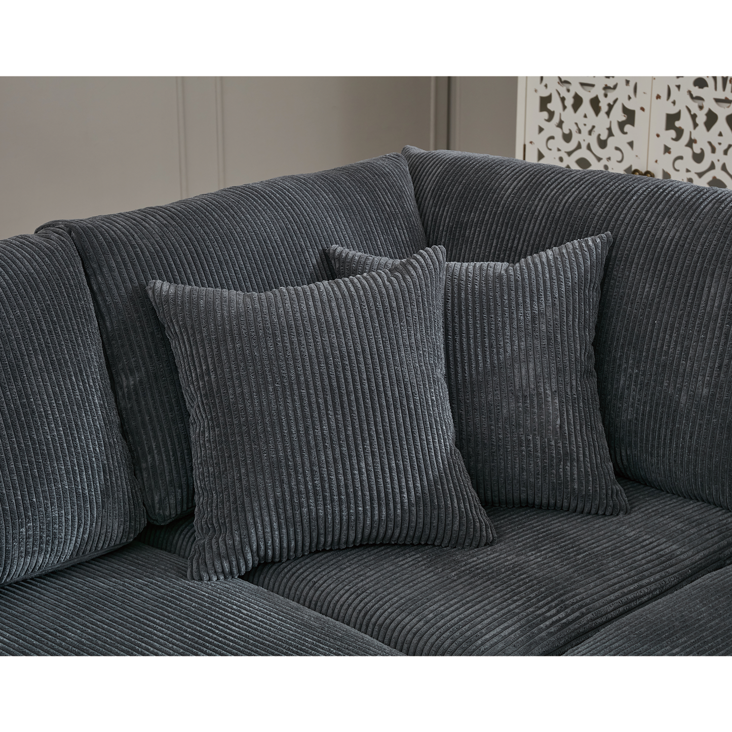 [NEW PACKAGING UPGRADE]Oversized Modular Sectional Sofa Set, L Shaped Couch,Corduroy ,Upholstered,Deep Seat,,5 Seat,5 Throw pillow and 6 back cushion,Living Room, Apartment , Gray