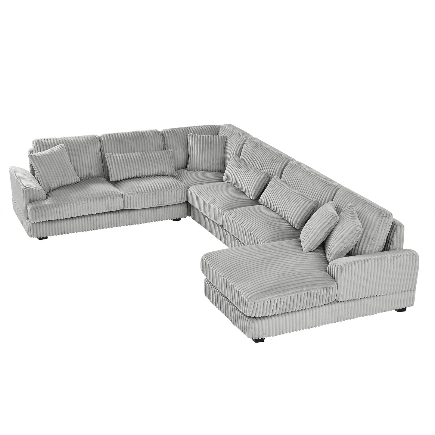 129" Oversized Sectional Sofa U-shaped Sofa Couch Modern Sofa Upholstered in Soft Corduroy with a Chaise Lounge for Living Room, Grey