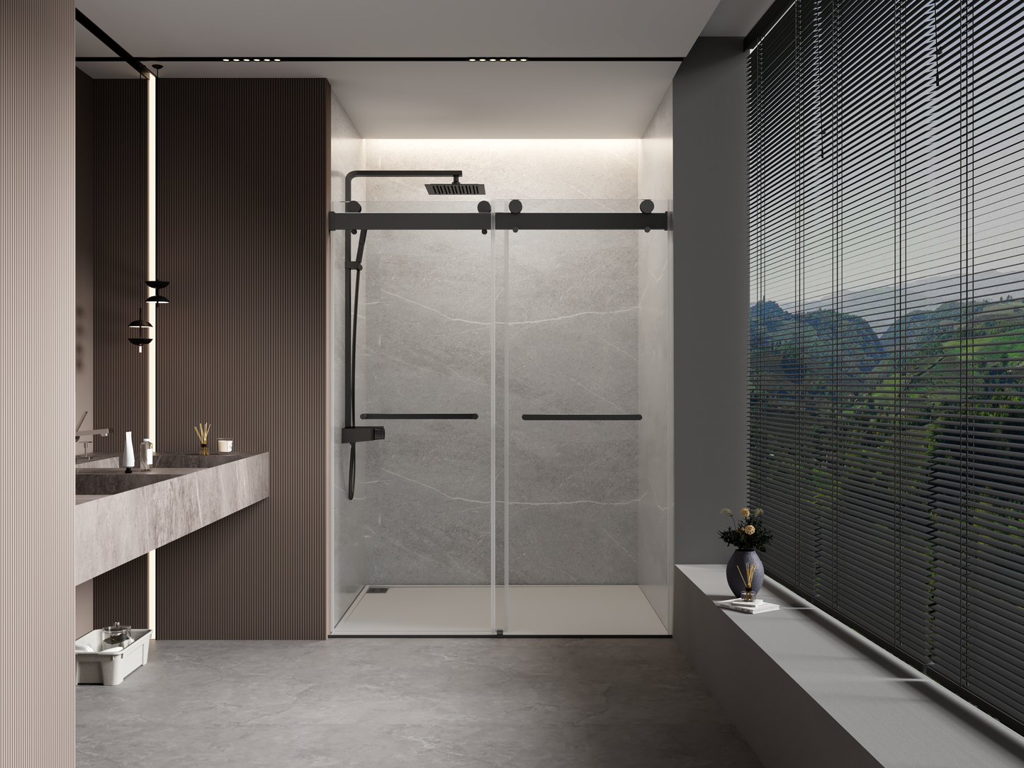 56 to 60 in. W x 76 in. H Double Sliding Frameless Soft-Close Shower Door with Premium 3/8 Inch (10mm) Thick Tampered Glass and Easy-cleaning Coating in Matte Black 23D02-60MB