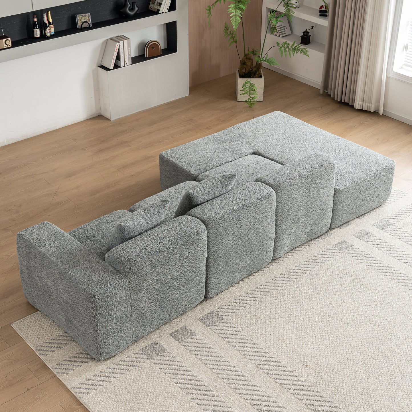 116.5" Sectional Sofa Full-compressed Sofa Couch Free-combined Sofa for Living Room, Grey