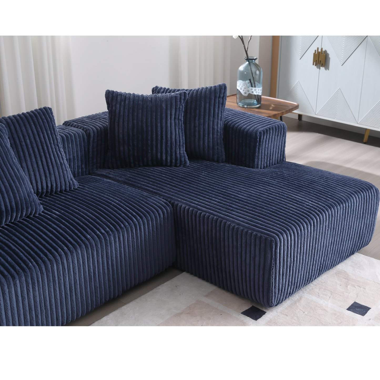 [VIDEO PROVIDED]131'' Modular Sectional Couch, U-shaped sofa , Chaise Lounge, Striped fabric,Upholstered 4 Seater Couch for Living Room, Bedroom, Free Combination Sofa (Corduroy), Blue