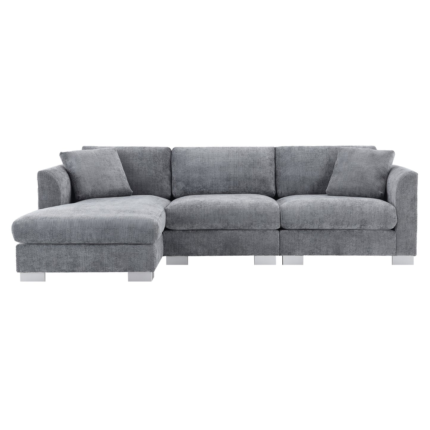 [VIDEO provided][New] 96*56" Modern Cloud Sectional Sofa,L-shaped Luxury Couch Set with 2 Free pillows,4-seat Chenille Indoor Furniture with Oversized Chaise for Living Room,Apartment,Office,3 Colors