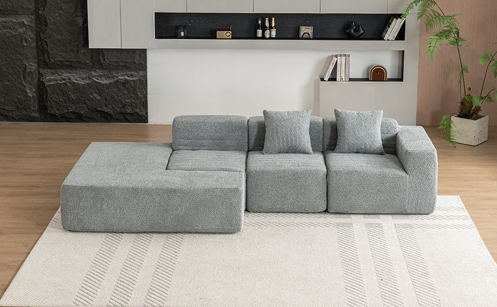 116.5" Sectional Sofa Full-compressed Sofa Couch Free-combined Sofa for Living Room, Grey