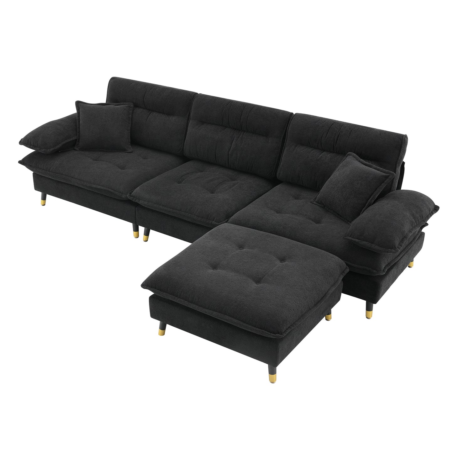 [VIDEO provided][New]106*66.5" L shaped Convertible Sectional Sofa,4 Seat Tufted Couch Set with Two-tone Adjust Legs,Cloud Chenille Fabric,Movable Ottoman for Living Room,  Apartment,Office,3 Colors