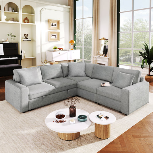 U_STYLE 4-Seat L-shaped Modular Sofa with Thick Backrest and Seat Cushions, Suitable for Living Rooms, Offices