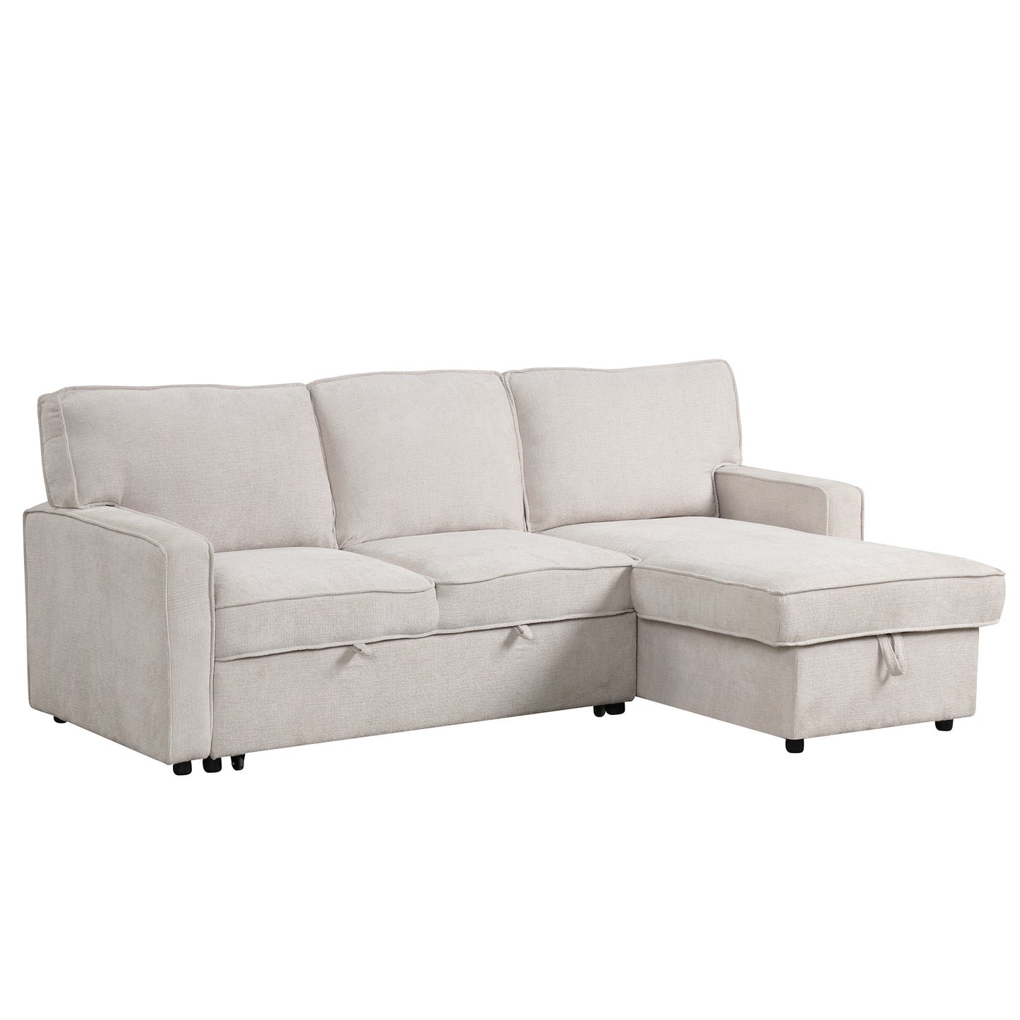 U_STYLE Upholstery Sleeper Sectional Sofa with Storage Space, USB port, 2 cup holders on Back Cushions(same sku; WY000335AAA)