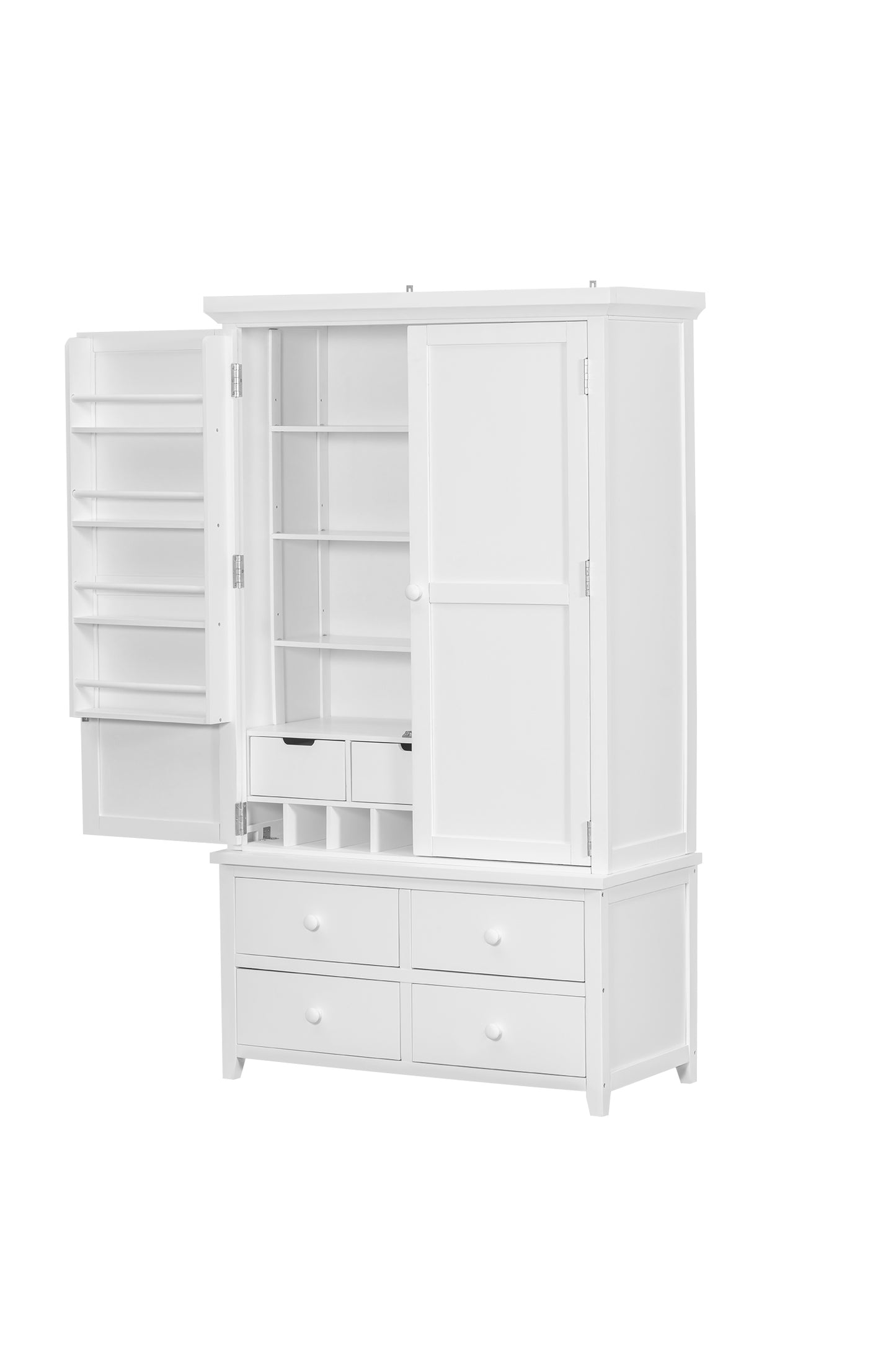 [Assembly&Show Video Available] TOPMAX Freestanding Large Kitchen Pantry Wooden Kitchen Storage Cabinet Cupboard with 8 Door Shelves,3 Adjustable Shelves,7 Drawers& 8 Wine Racks, White