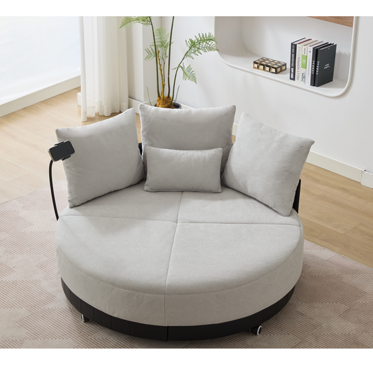 [NEW ARRIVED] [VIDEO PROVIDED]52.75'' Oversized Round Swivel  Chair,360° Swivel Chair, Couples chair,Adjustable phone stand,Swivel Chair,Rotating pulley,Polyester(Anti-Wrinkle),Gray