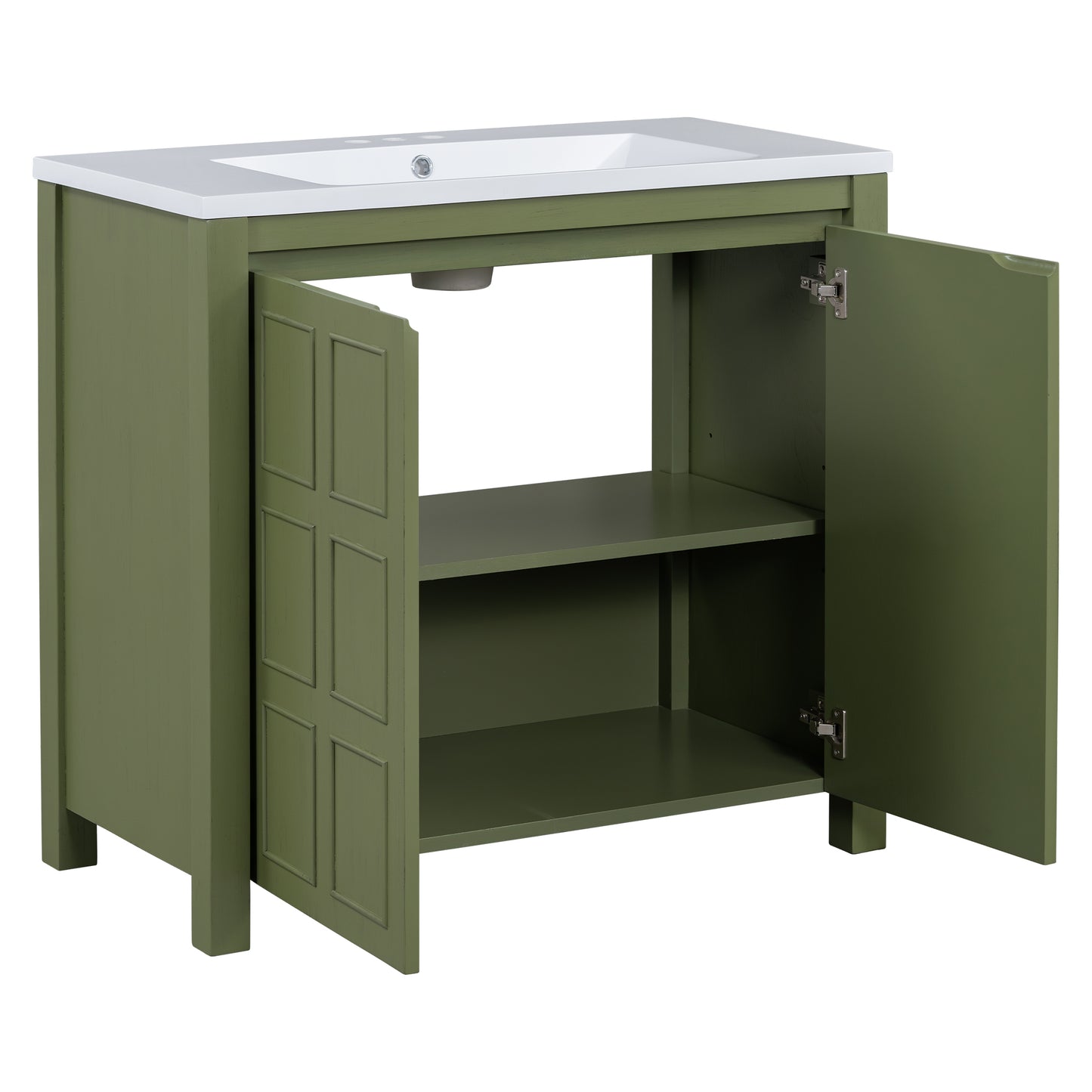 36" Bathroom Vanity Organizer with Sink, Combo Cabinet Set, Bathroom Storage Cabinet, Olive Green