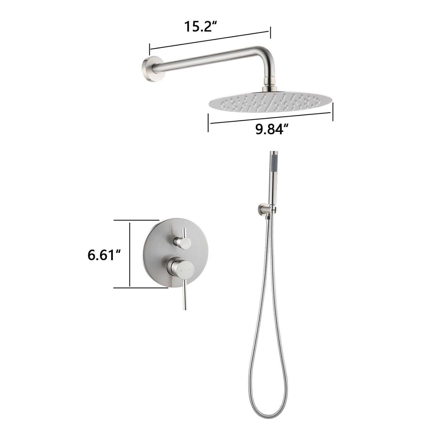 Wall Mounted Round Shower Combo Set with 10" Rain Shower head and Handheld Shower Head Set with Pressure Balancing Valve