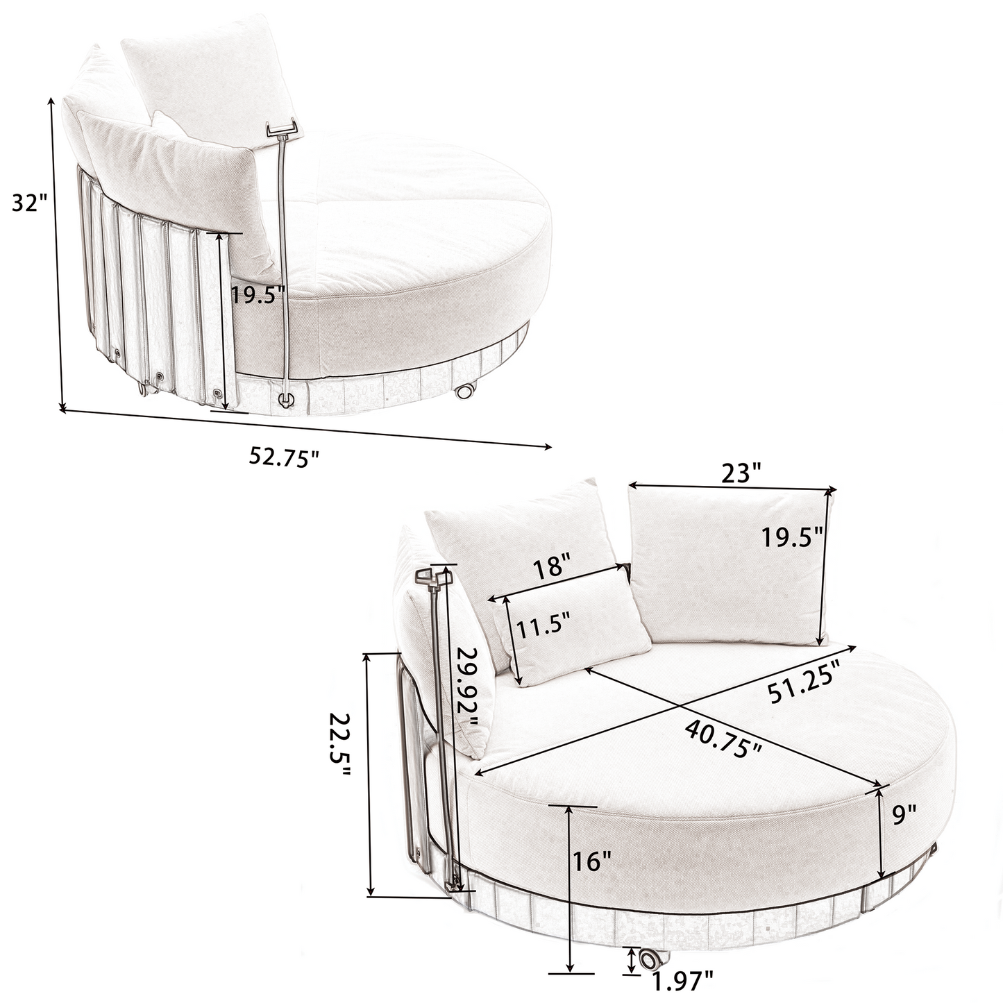 [NEW ARRIVED] [VIDEO PROVIDED]52.75'' Oversized Round Swivel  Chair,360° Swivel Chair, Couples chair,Adjustable phone stand,Swivel Chair,Rotating pulley,Polyester(Anti-Wrinkle),Beige