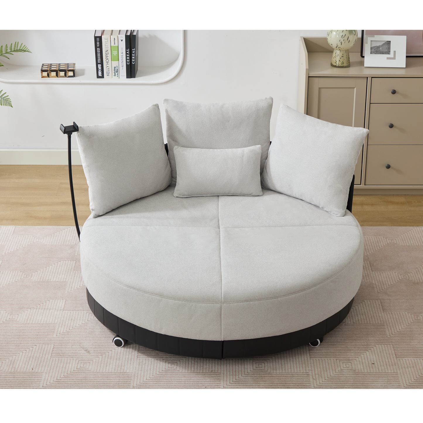 [NEW ARRIVED] [VIDEO PROVIDED]52.75'' Oversized Round Swivel  Chair,360° Swivel Chair, Couples chair,Adjustable phone stand,Swivel Chair,Rotating pulley,Polyester(Anti-Wrinkle),Gray