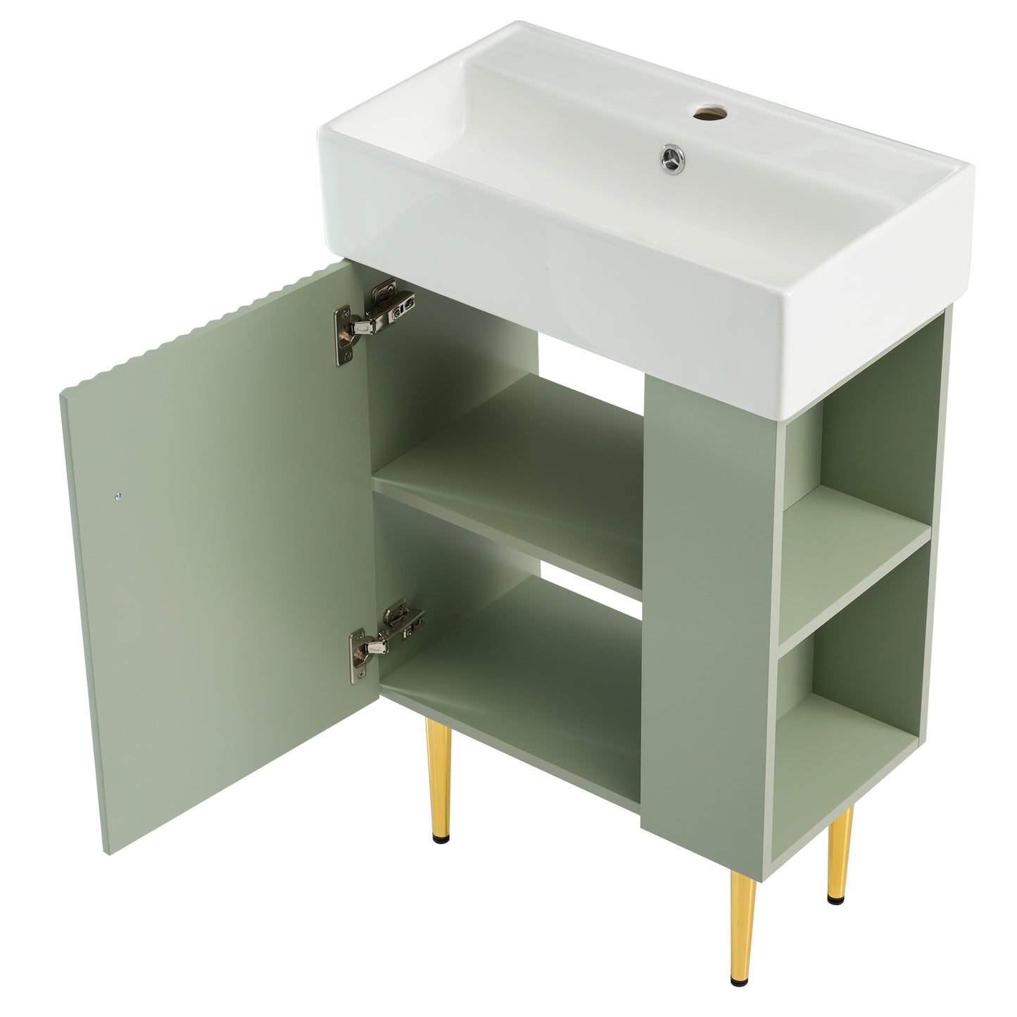 21.6" Green Bathroom vanity, Combo Cabinet, Bathroom Storage Cabinet, Single Ceramic Sink, Right side storage