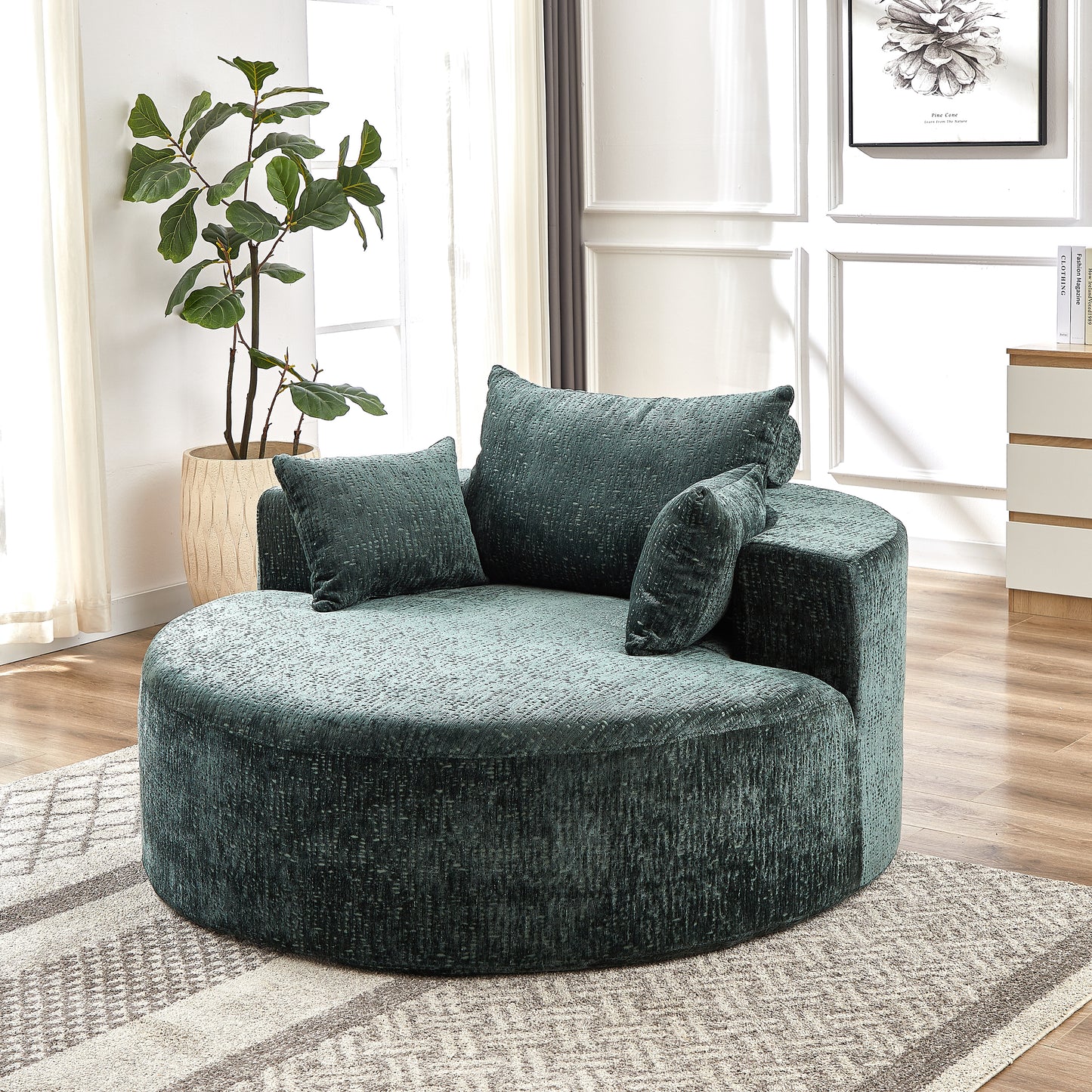 55''L Chenille Sponge single sofa,No Assembly Required,Fluffy Modern Sleeper Chair for Living room, Bedroom, Lounge and Projection Room(Not a swivel chair.)