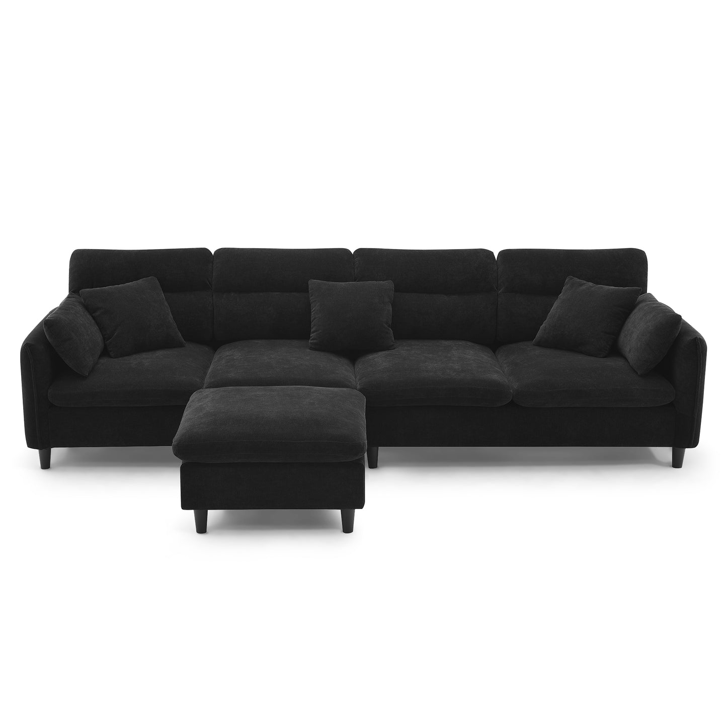 [VIDEO provided][New]110*62" Modern Convertible Sectional Sofa,L-shaped Reversible Couch Set with Free Pillows,5 Seat Cloud Chenille Indoor Furniture with Ottoman for Living Room,Apartment,3 Colors