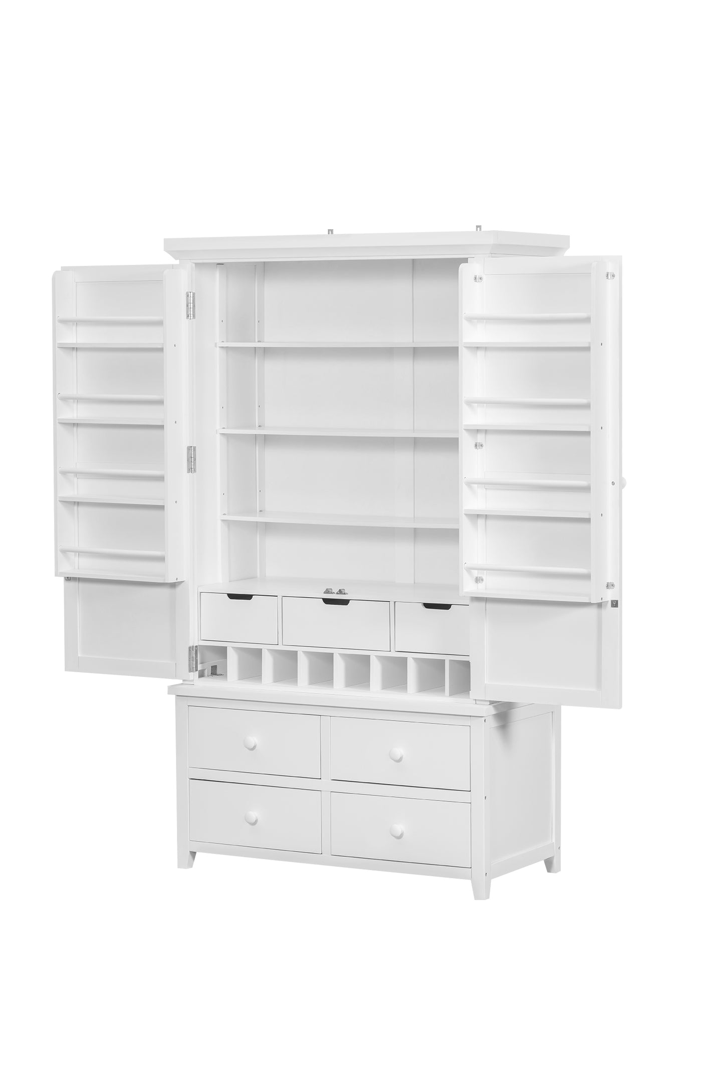 [Assembly&Show Video Available] TOPMAX Freestanding Large Kitchen Pantry Wooden Kitchen Storage Cabinet Cupboard with 8 Door Shelves,3 Adjustable Shelves,7 Drawers& 8 Wine Racks, White