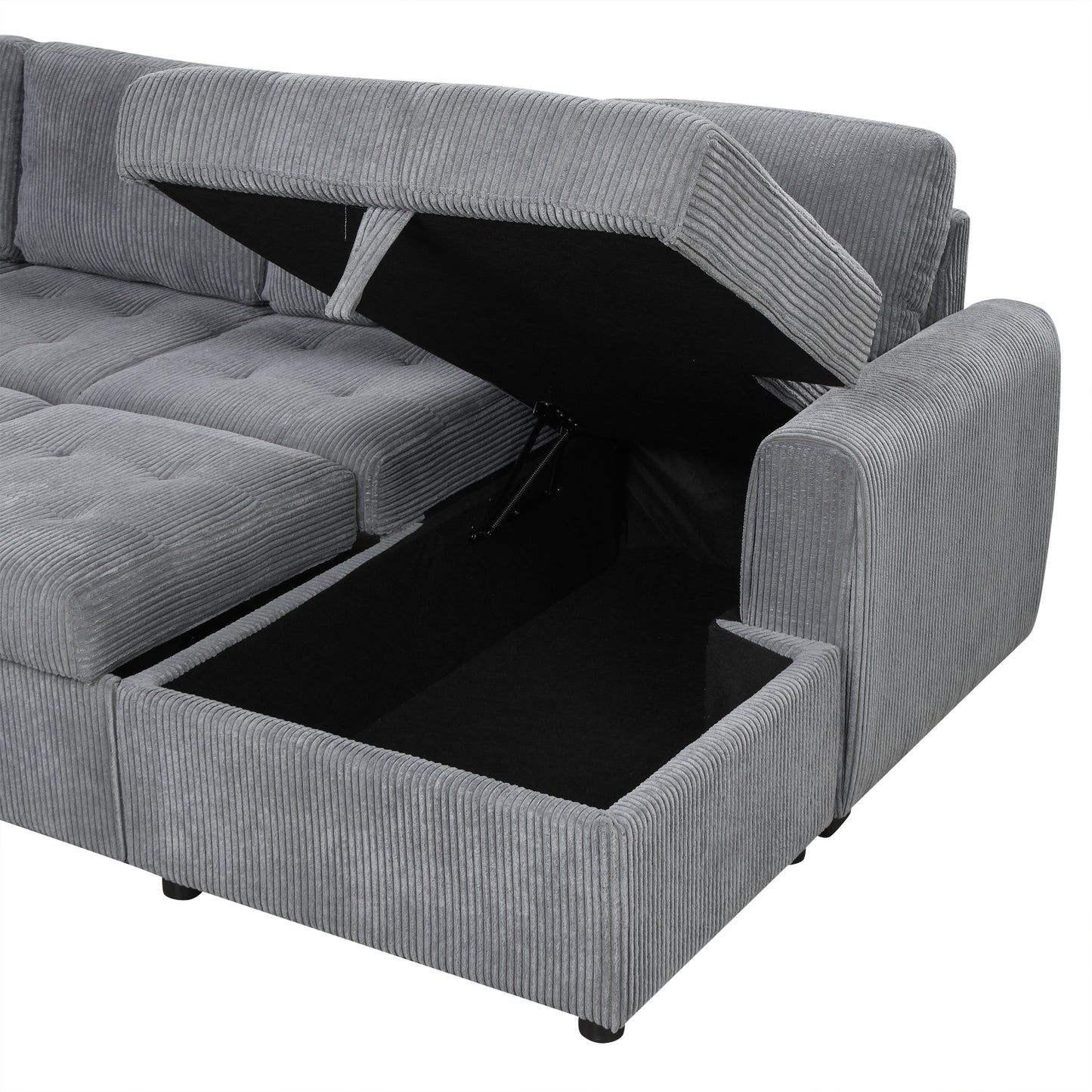 107.5" U-shaped Sofa Sectional Sofa Pull-out Sofa bed with a Storage Chaise Lounge, Charging Devices for Living Room, Gray