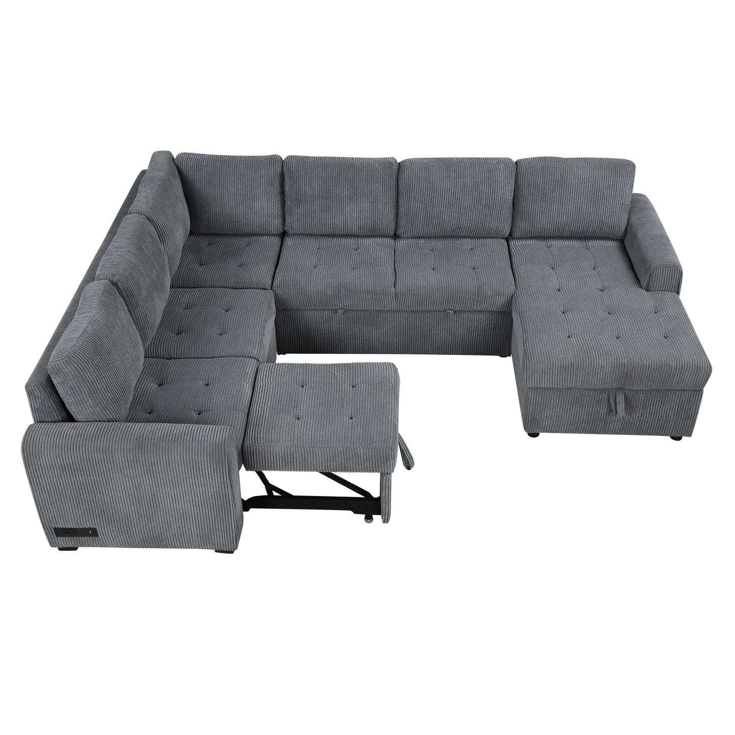 107.5" U-shaped Sofa Sectional Sofa Pull-out Sofa bed with a Storage Chaise Lounge, Charging Devices for Living Room, Gray