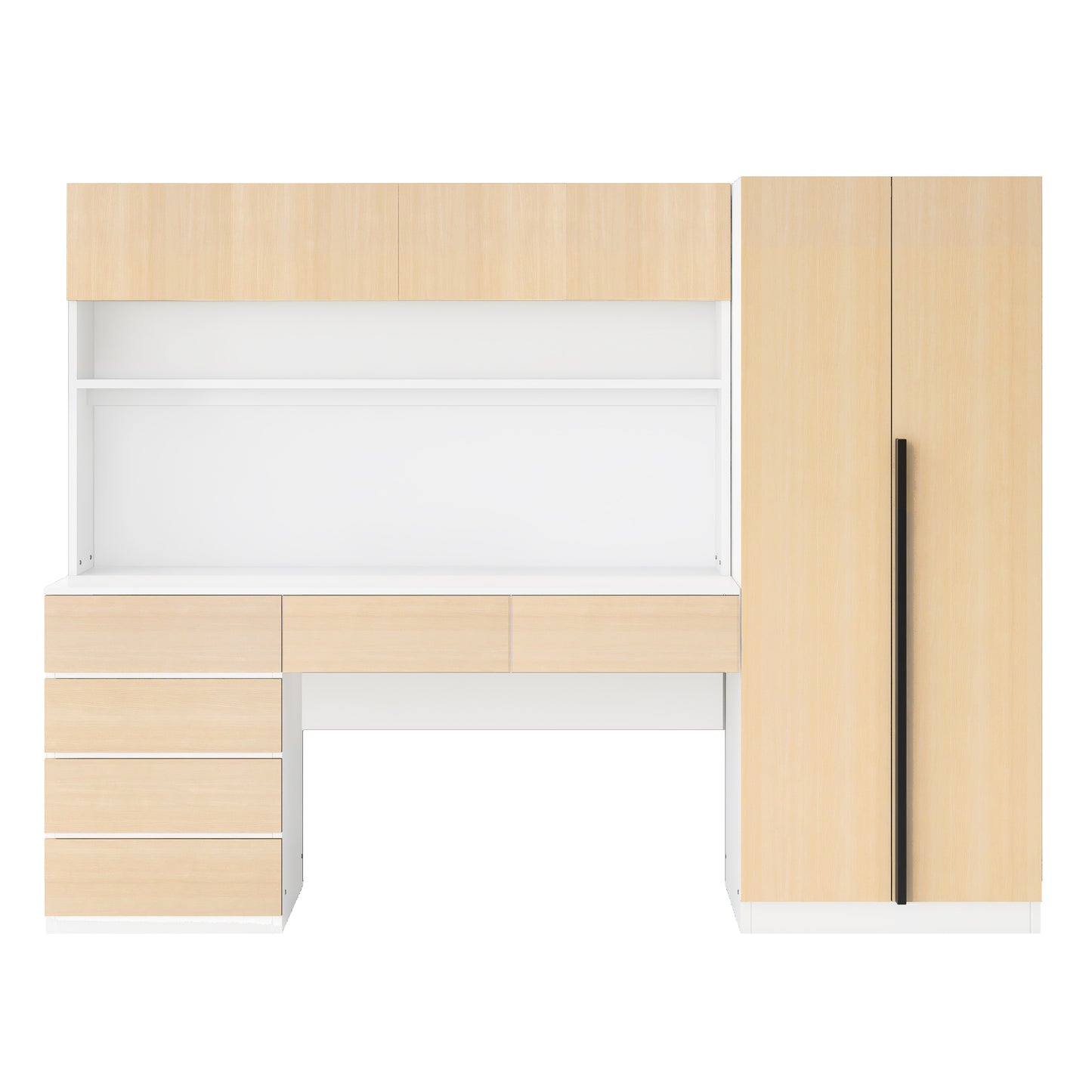 2 Door Wooden Storage Desk Wardrobe for Bedroom with Shelves and Drawers,Natural