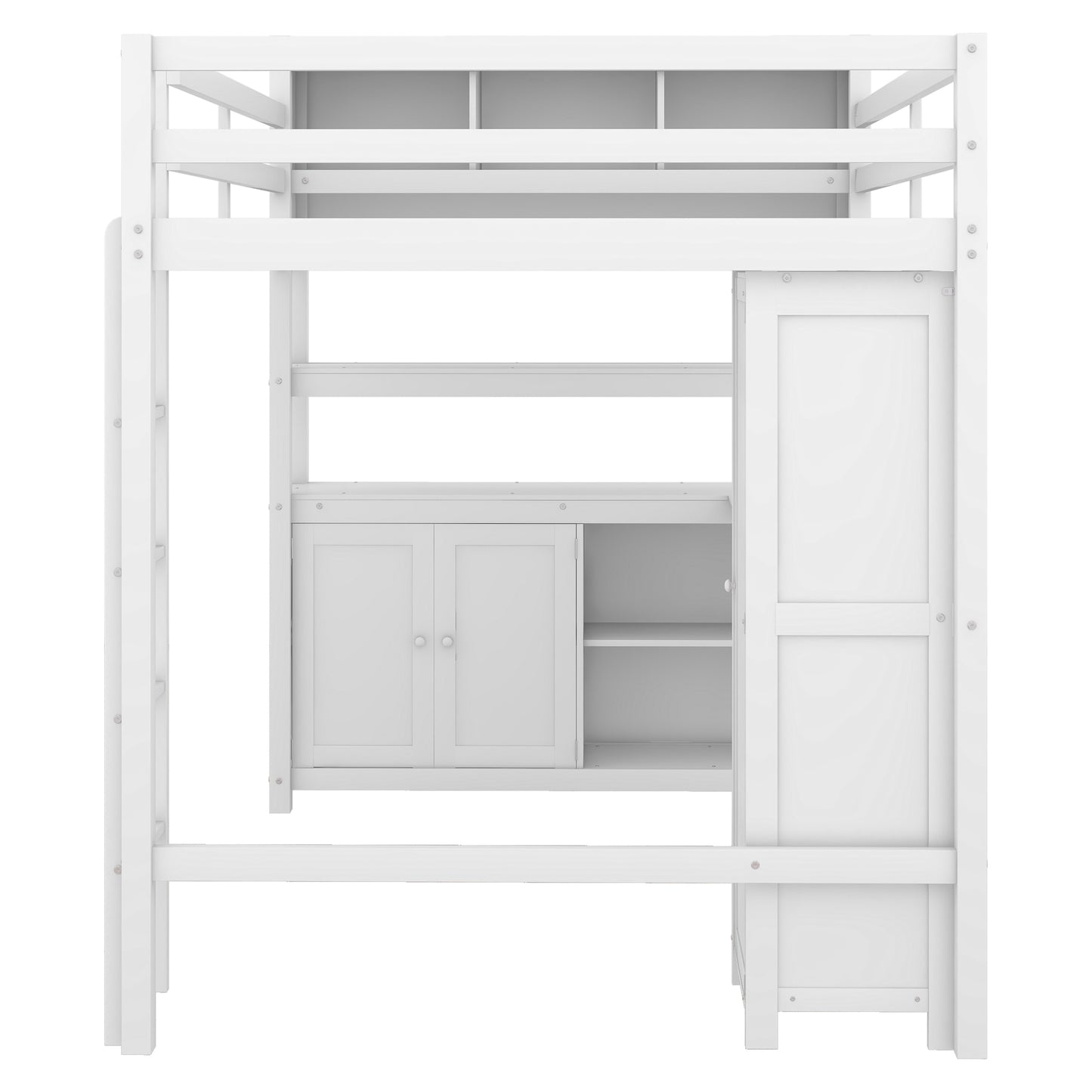 Wood Loft Bed with Cabinet and Bookshelf, Full Size Loft with Wardrobe and Desk for Kids,White (Expect Arrival Date 2024/8/25)