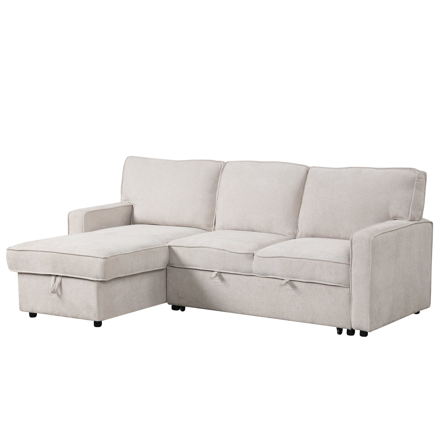 U_STYLE Upholstery Sleeper Sectional Sofa with Storage Space, USB port, 2 cup holders on Back Cushions(same sku; WY000335AAA)