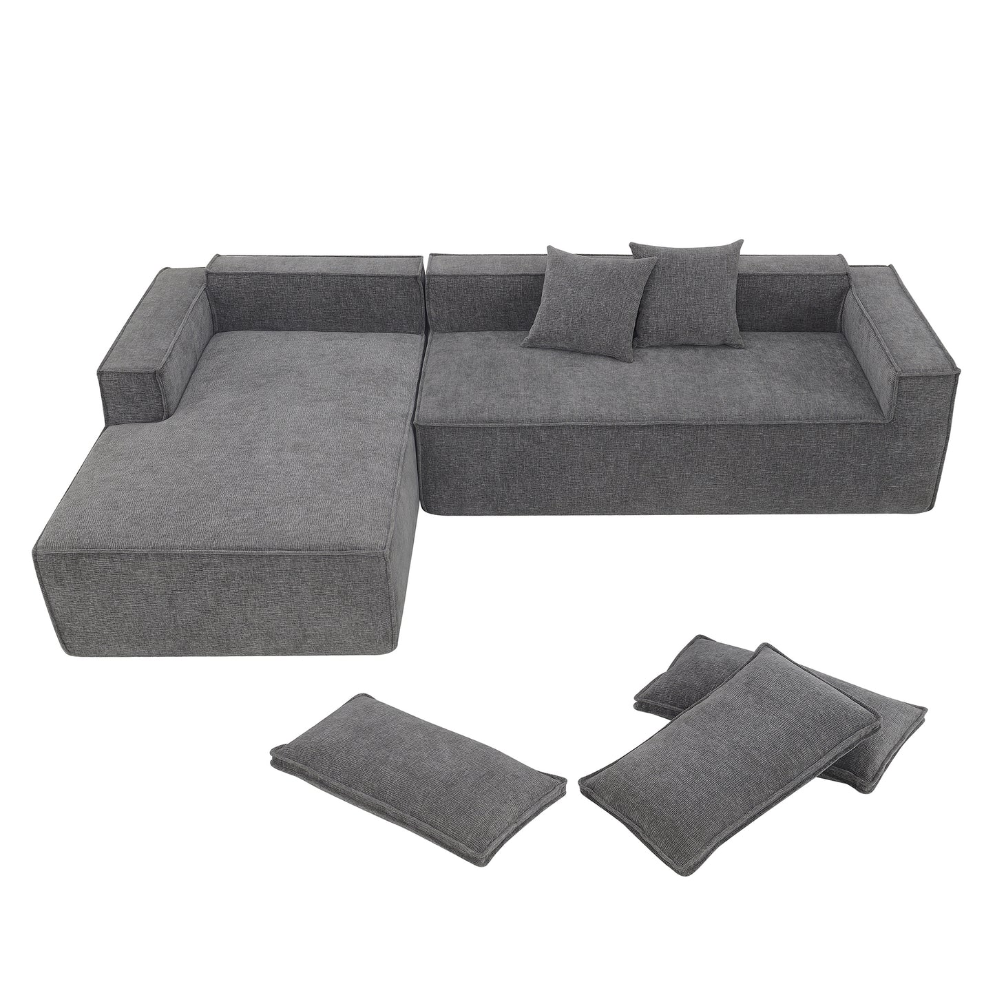 [VIDEO+New] 111.5*72" Minimalist Style Modular Sectional Sofa,Wrinkle-resistant Chenille Couch Set,L-Shaped Compressed Sofa for Living Room,2 PIC Free Combination,No Assembly Require,3 Colors