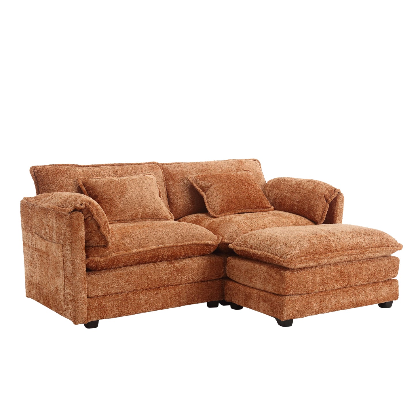 UNITED WE WIN Chenille fabric, removable armrests with side pockets, high density sponge filling, oversized double sofa with footstool