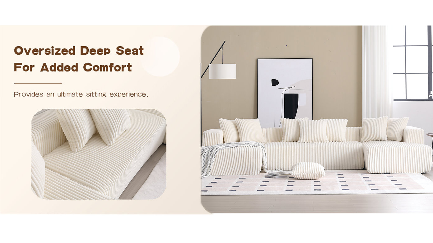 [NEW ARRIVED] [VIDEO PROVIDED]131'' Modular Sectional Couch, U-shaped sofa , Chaise Lounge, Striped fabric,Upholstered 4 Seater Couch for Living Room, Bedroom, Free Combination Sofa (Corduroy),White