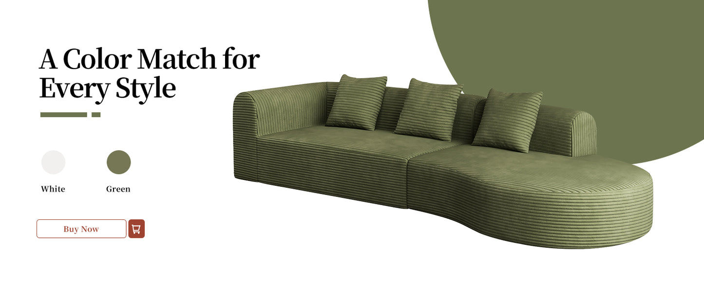 123*37 inch extra large deep modular sofa, cloud sofa 4-person sofa, can sit or lie down, living room corduroy modular sofa, no assembly required, green