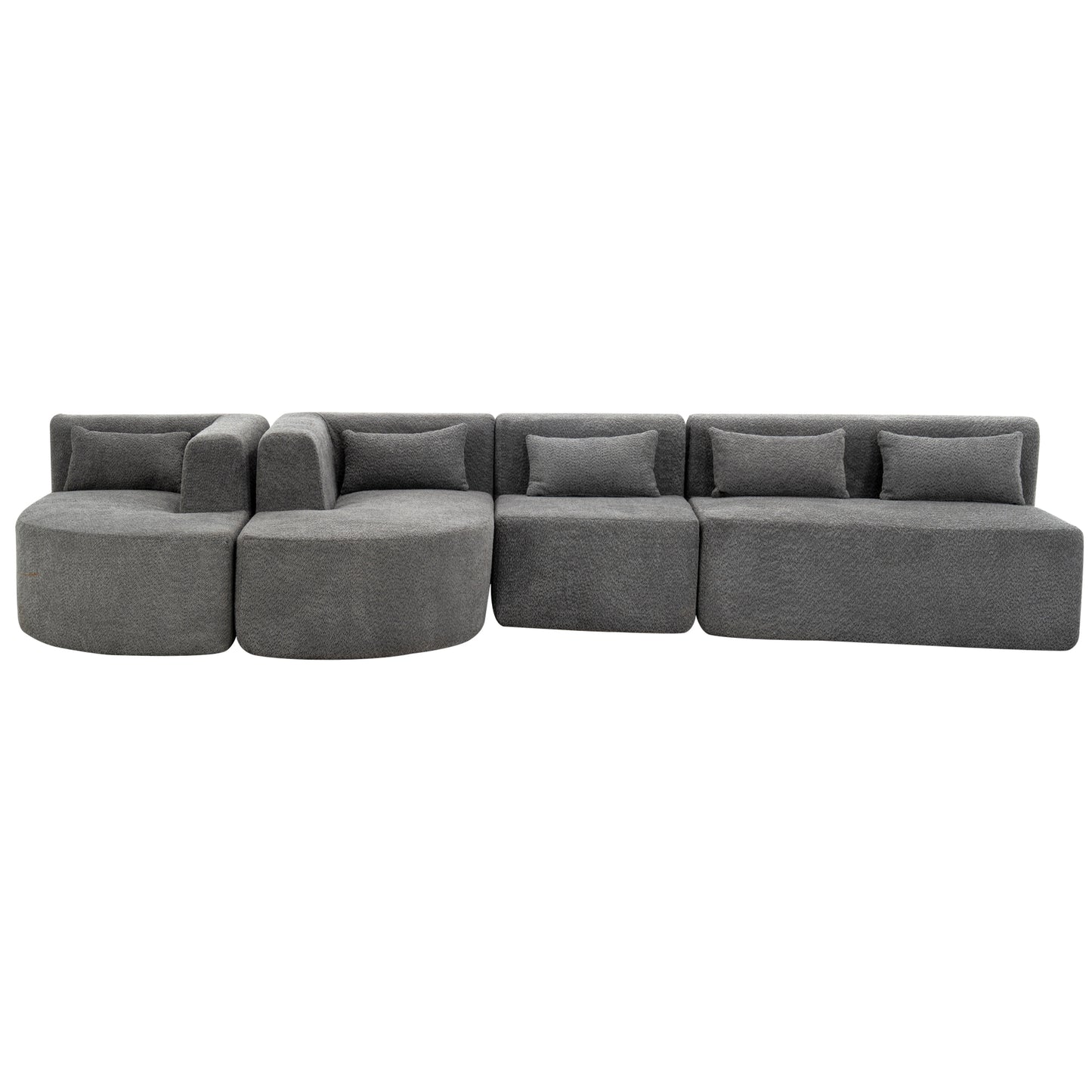 143.7" Upholstered Sofa Free-combined Sofa Couch with Two Chaise Lounge and Five Back Pillows for Living Room, Light Gray