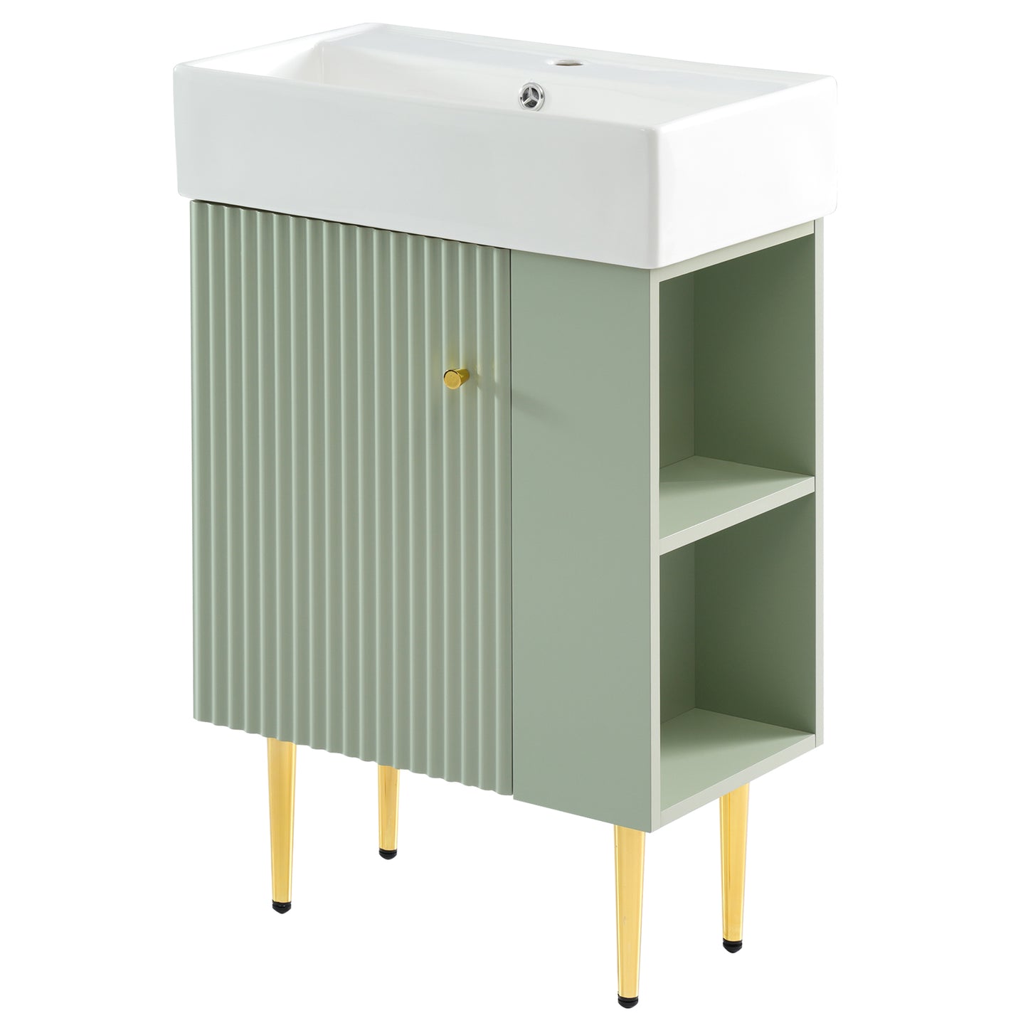 21.6" Green Bathroom vanity, Combo Cabinet, Bathroom Storage Cabinet, Single Ceramic Sink, Right side storage