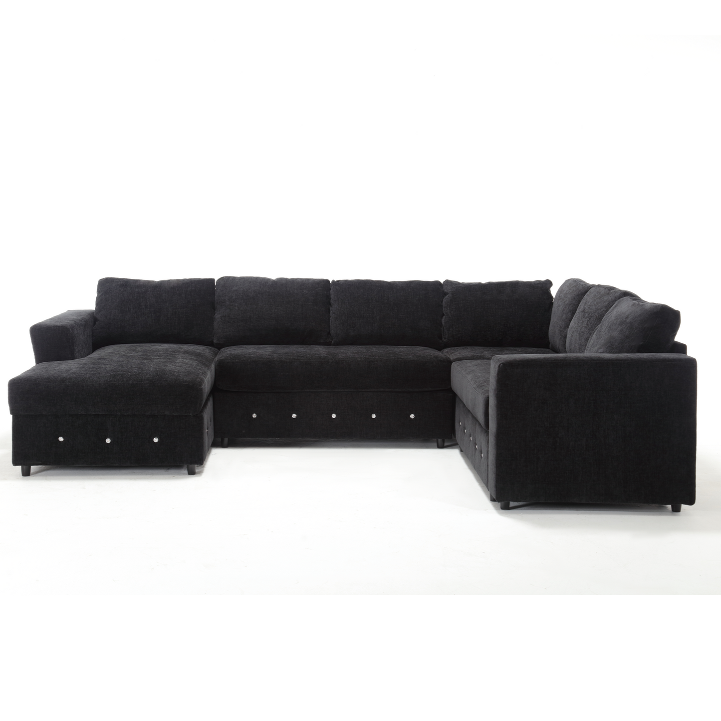 [NEW ARRIVED] [VIDEO PROVIDED]110.75" Sectional Sofa,Oversized modular sofa,Chaise Storage, Modern U Shaped  Couch , Upholstered Sofas,Chenille,Crystal button , Living Room, Apartment, Black