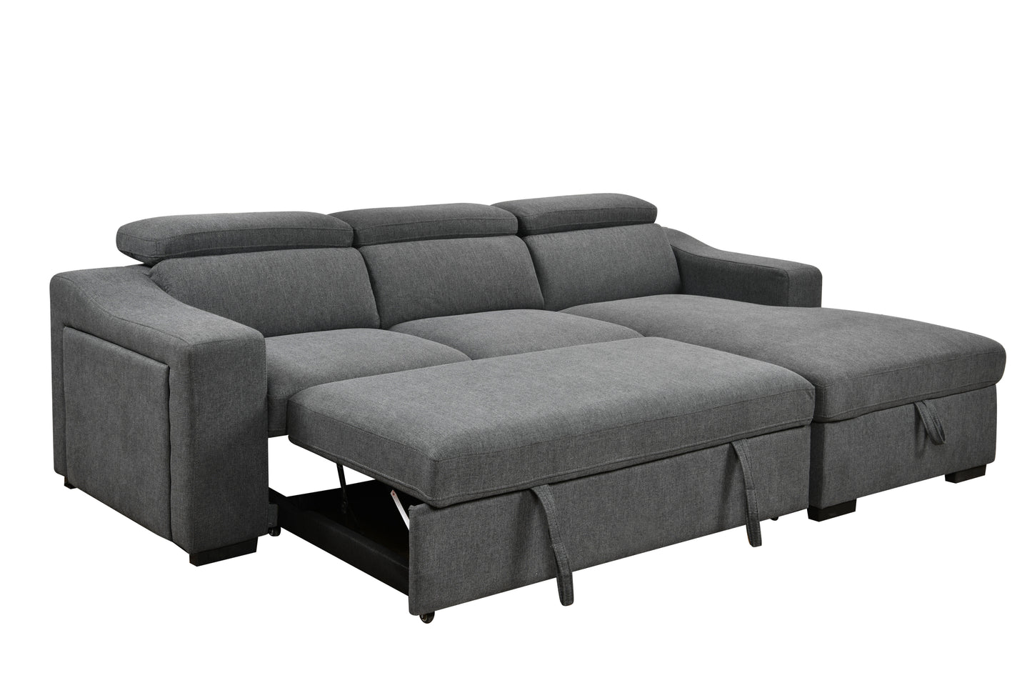 103'' inch Convertible Sectional Sofa with Storage Chaise, Adjustable Headrests, L-shaped Sleeper Corner Sectional Sofa with a Pull-Out Bed ,a USB Charging,and a Cup Holder,Dark Gray