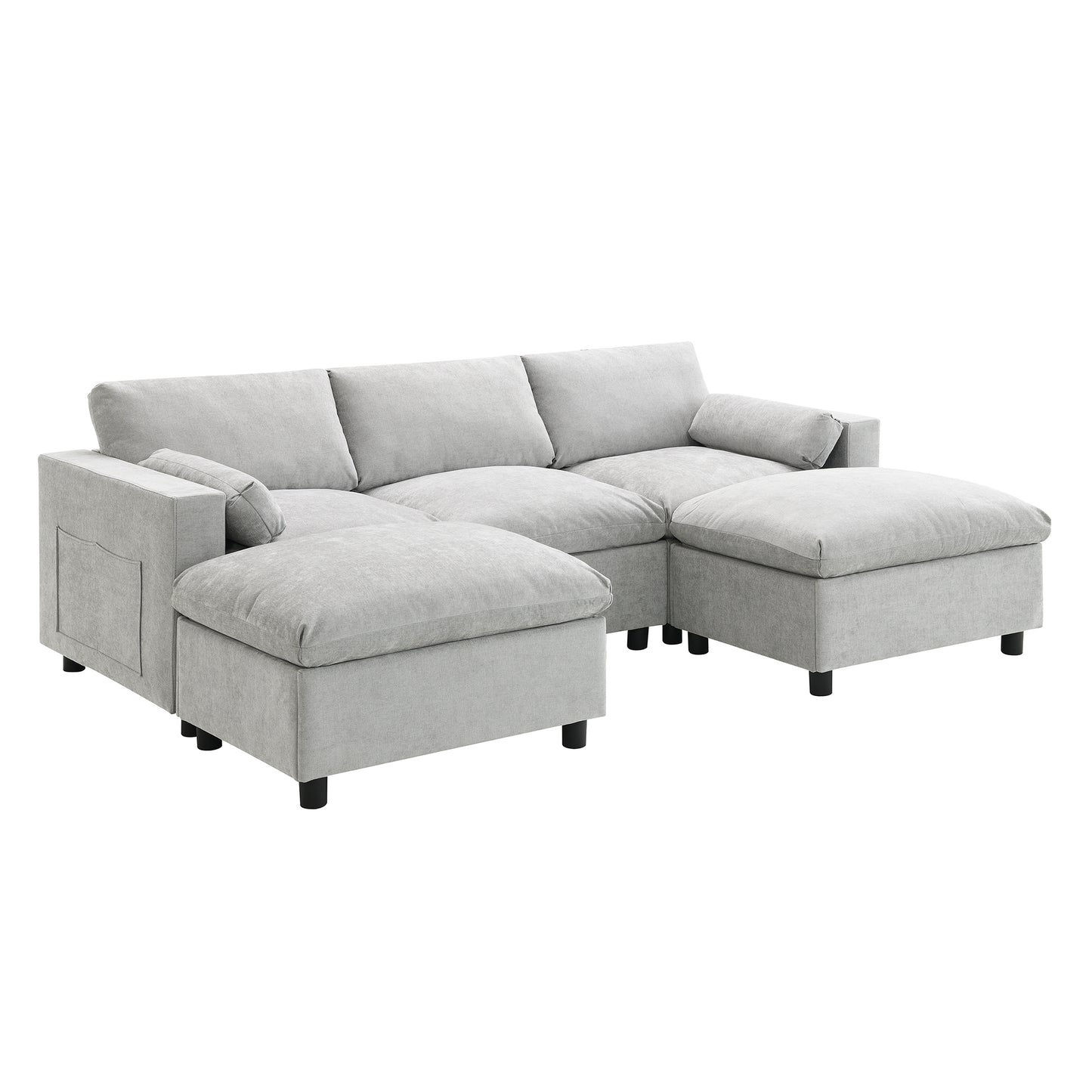 [VIDEO provided][New]86.5''Chenille Sectional Sofa with Storage Pockets, 5 Seat U Shaped Sleeper Couch Set,2 PIC Free Combination,Convertible Sofa Bed with Ottoman for Living Room,Apartment,3 Colors