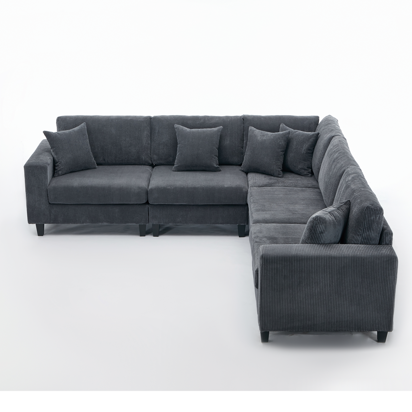 [NEW PACKAGING UPGRADE]Oversized Modular Sectional Sofa Set, L Shaped Couch,Corduroy ,Upholstered,Deep Seat,,5 Seat,5 Throw pillow and 6 back cushion,Living Room, Apartment , Gray