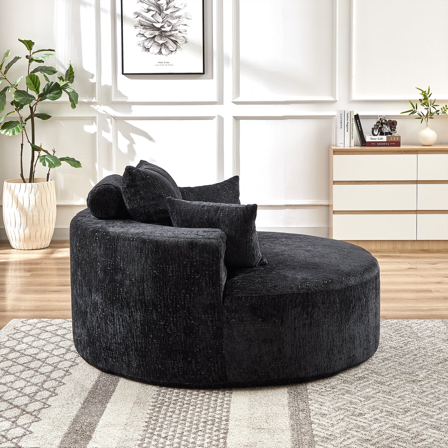 55''L Chenille Sponge single sofa,No Assembly Required,Fluffy Modern Sleeper Chair for Living room, Bedroom, Lounge and Projection Room(Not a swivel chair.)