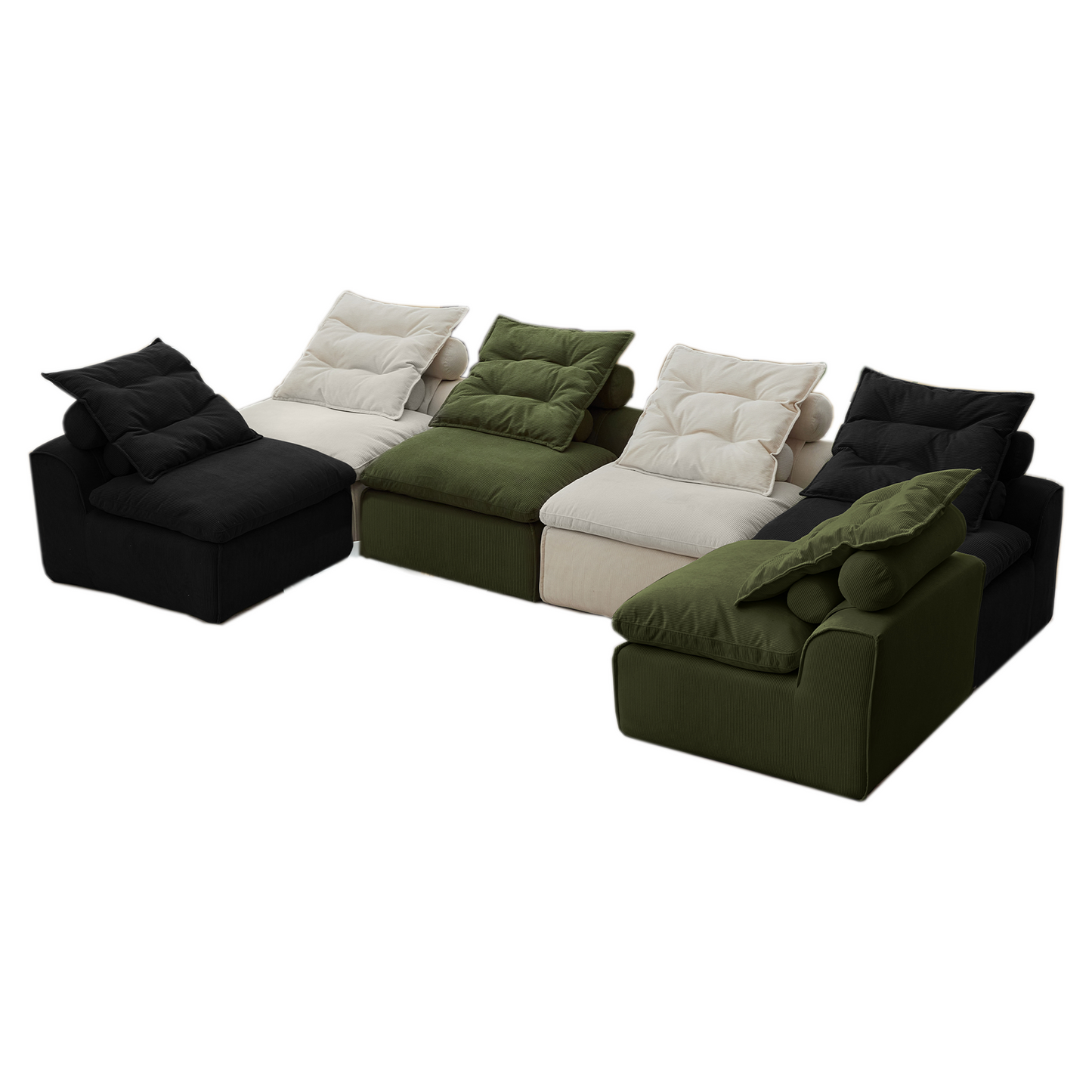 [NEW ARRIVED] [VIDEO PROVIDED]Modular Sofa,No Armrests,At will DIY,Corduroy ,Neck Pillow-Back Lounge Sofa Chair,Reading Nook, or Apartment Living, Lumbar Pillow,6 Seats,Upholstered,Beige,Green ,Black