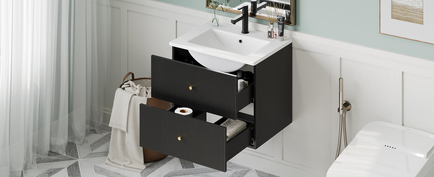 24-Inch Wall Mounted Bathroom Vanity with 2 Drawers - Ideal for Small Bathrooms