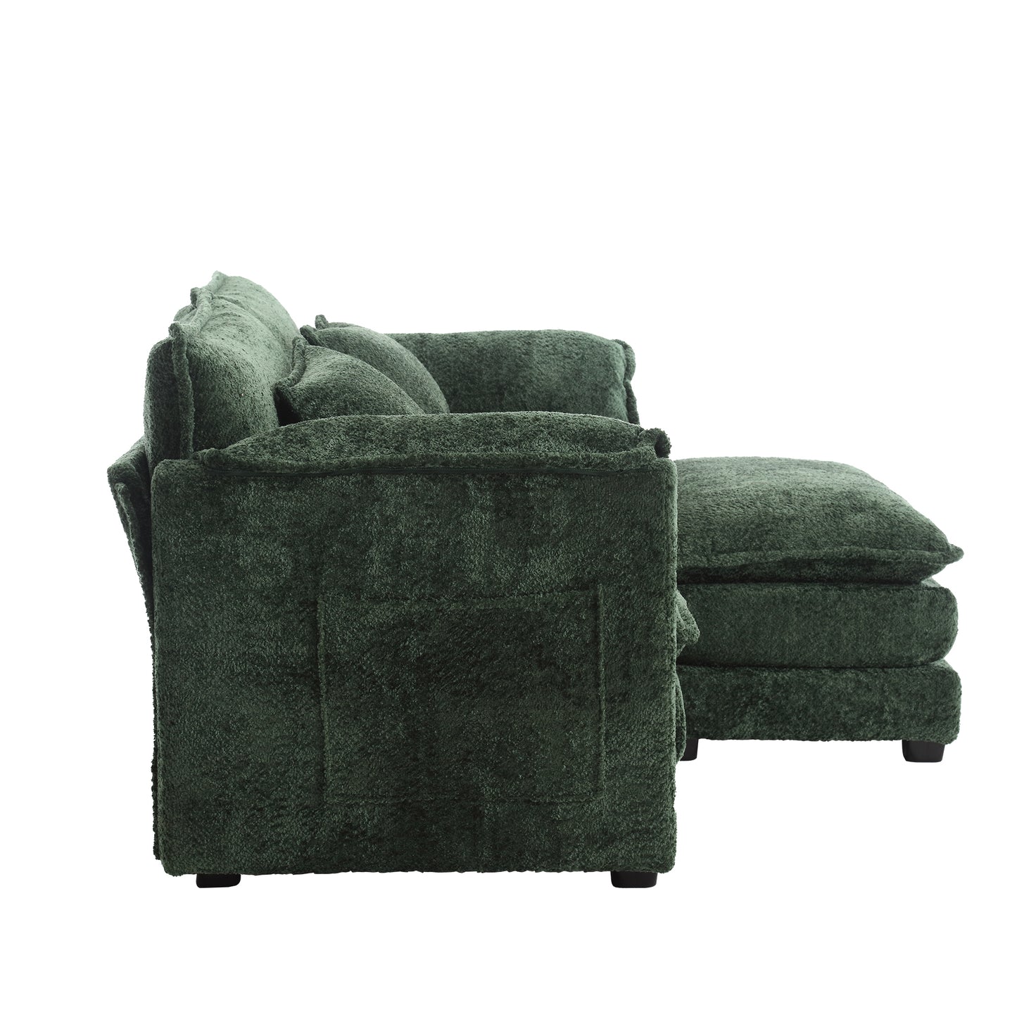 UNITED WE WIN Chenille fabric, removable armrests with side pockets, high density sponge filling, oversized double sofa with footstool