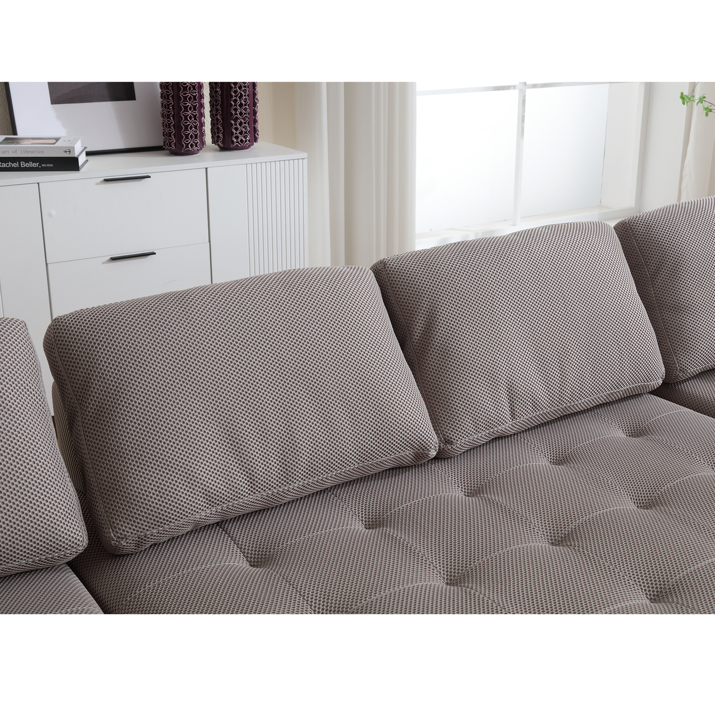 [NEW ARRIVED] [VIDEO PROVIDED]138.5 "Modular Combination Sofa, U-shaped Sofa, Living Room, Apartment, Upholstered ,6-seat Sofa, Free Combination Sofa (Mesh Fabric), Breathable Fabric, Gray