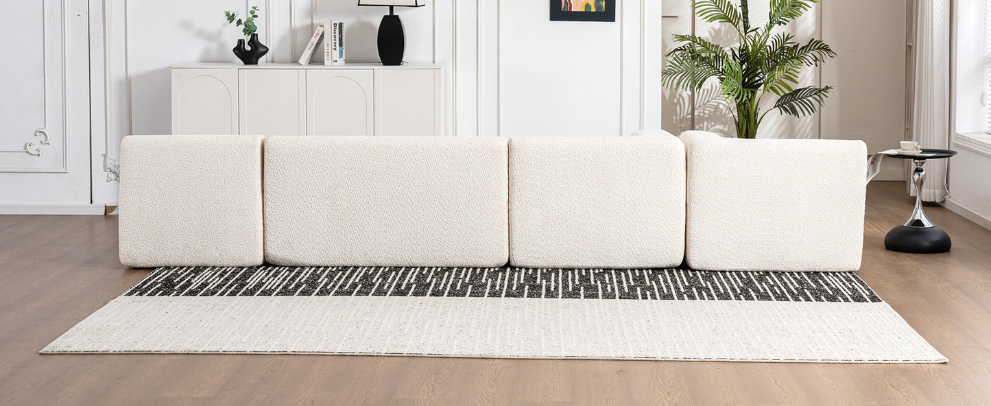 143.7" Upholstered Sofa Free-combined Sofa Couch with Two Chaise Lounge and Five Back Pillows for Living Room, Beige