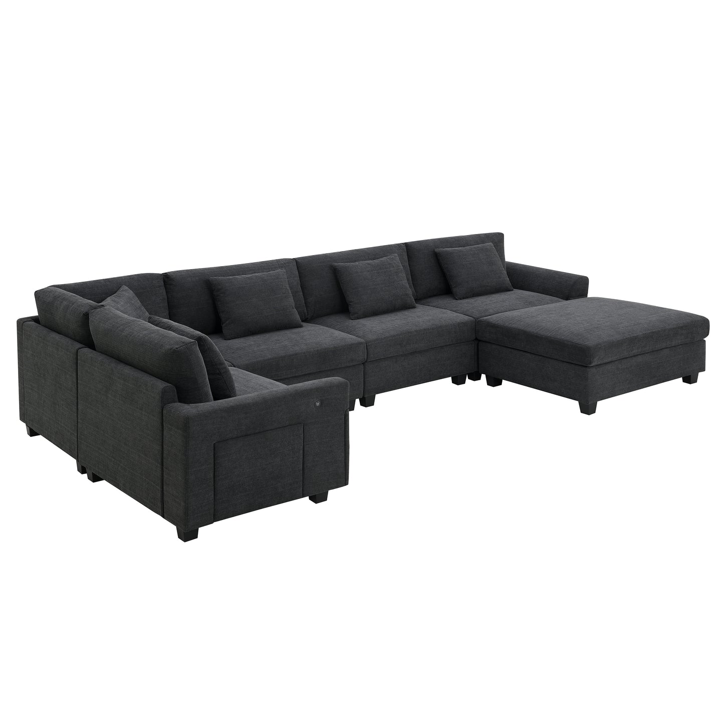 [New+Video]128*67" U Shaped Sectional Sofa,6 Seat Chenille Couch Set with Oversized Ottoman,Hidden Armrest Storage and Cup Holders,USB Charging Ports,Wide Seat Sofa for Living Room,Apartment,2 Colors